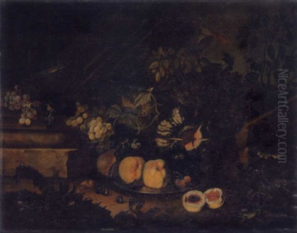 Stillleben Mit Fruchten, Zinnplatte Und Eidechsen Oil Painting by Giovanni Battista Ruoppolo