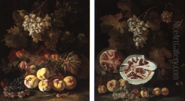 Still Life Of Peaches And Other Fruit Oil Painting by Giovanni Battista Ruoppolo