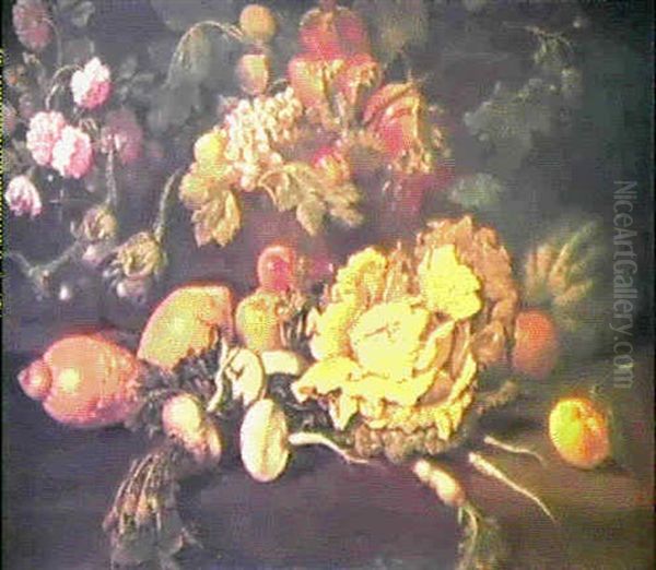 Nature Morte Aux Legumes, Fruits Et Fleurs Oil Painting by Giovanni Battista Ruoppolo