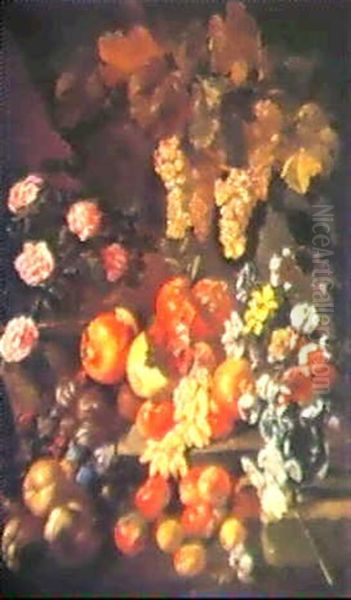 Still-life Of Pomegranates, Grapes, Apples.... Oil Painting by Giovanni Battista Ruoppolo