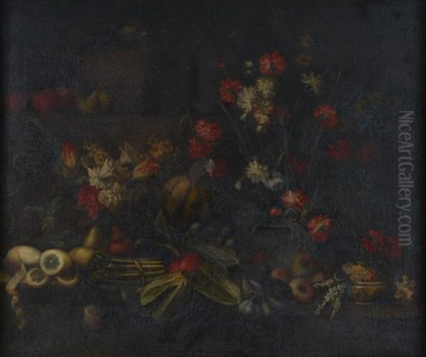 Deux Natures Mortes De Fleurs (+ Fruits; Pair) by Giuseppe Ruoppolo