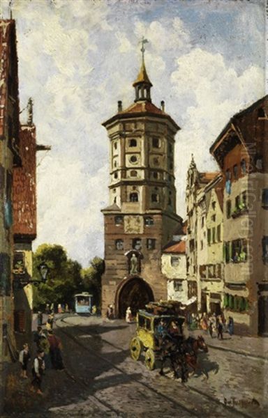 Das Augsburger Wertach-bruckentor Oil Painting by Otto von Ruppert