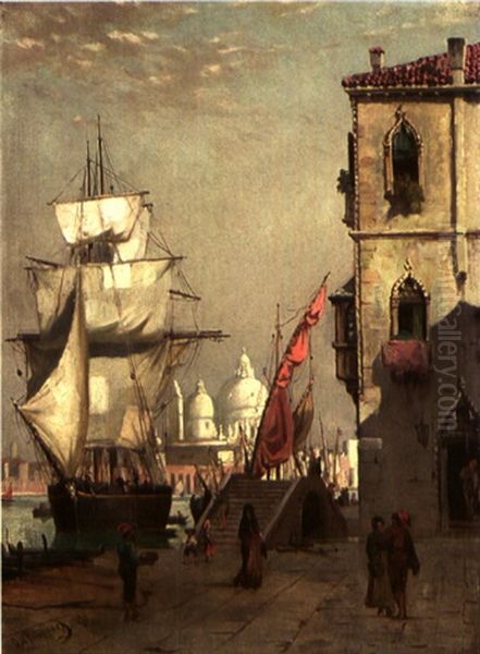 Blick Vom Markusplatz Auf Santa Maria Della Salute Mit Segelschiff Oil Painting by Otto von Ruppert