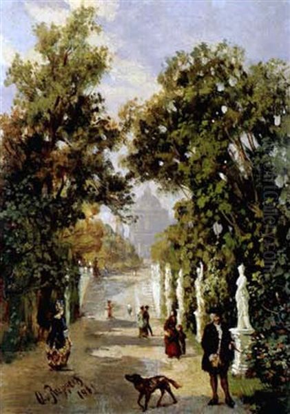 Spaziergang Auf Der Allee Im Park Oil Painting by Otto von Ruppert