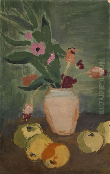 Still Life With Flowers And Apples by Aleksander Isaakovich Rusakov