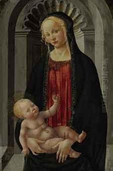 The Madonna And Child Enthroned In A Niche Oil Painting by Francesco Botticini