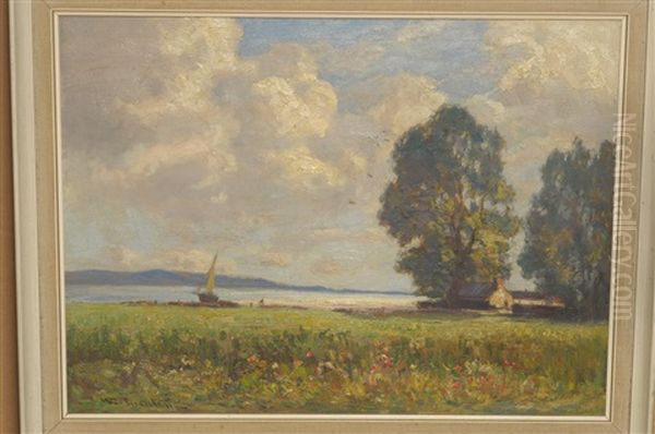 Young Corn, Nr Arnside, Morecambe Bay Oil Painting by William Charles Rushton