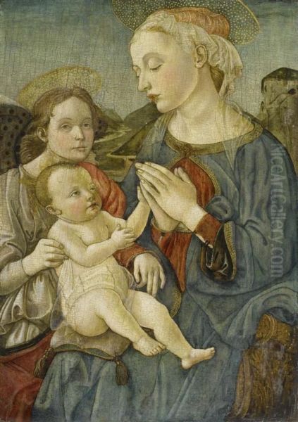 Madonna And Child With The Infant Saint Johnthe Baptist Oil Painting by Francesco Botticini