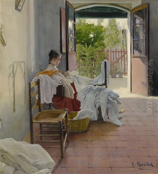 The Seamstress, Sitges Oil Painting by Santiago Rusinol