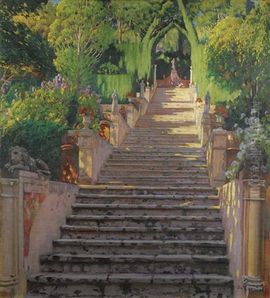 Pedres Velles, Raixa (iv) (the Old Stairs, Raixa) Oil Painting by Santiago Rusinol