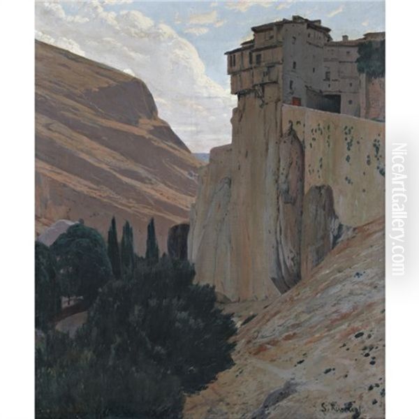 Casas Colgantes, Cuenca (the Hanging Houses, Cuenca) Oil Painting by Santiago Rusinol