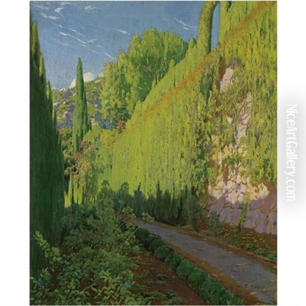 Jardin De Sa Coma. Valdemosa (garden Of Sa Coma, Valdemosa) Oil Painting by Santiago Rusinol