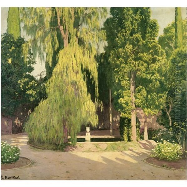 El Sauce. Jardin Valenciano Alcoy (the Willow Tree, Alcoy, Valencia) Oil Painting by Santiago Rusinol