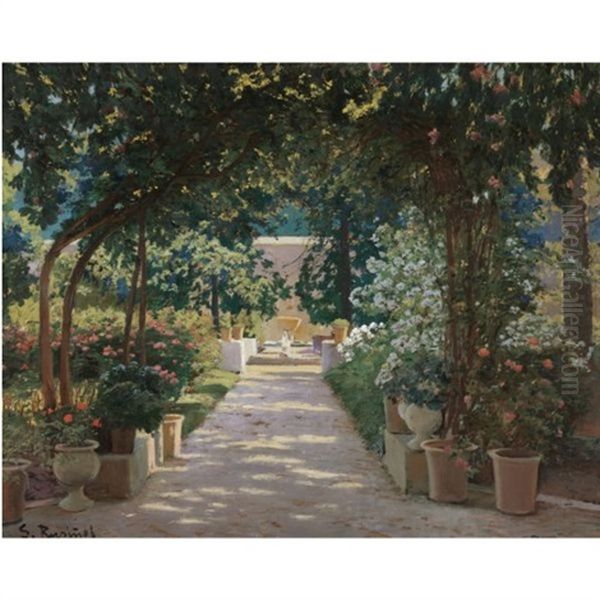 Pati De Jativa (terrace In Jativa, Valencia) Oil Painting by Santiago Rusinol