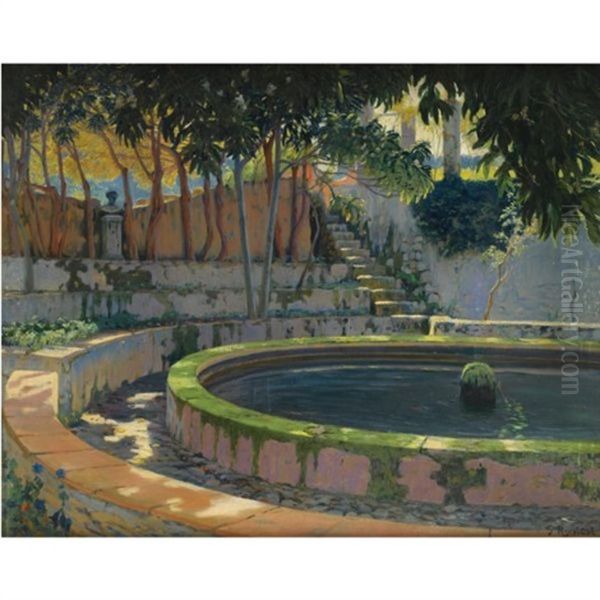 Jardin De Las Elegias, Son Moragues, Valldemosa (garden Of The Elegies, Son Moragues, Valldemosa) Oil Painting by Santiago Rusinol