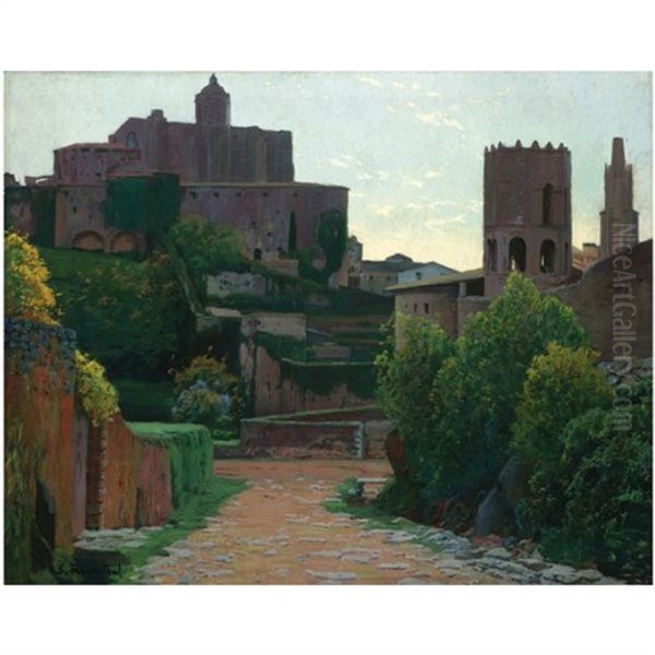 Vista De Girona, Ii (view Of Girona, Ii) Oil Painting by Santiago Rusinol