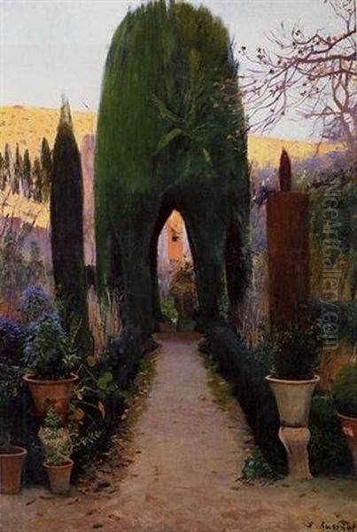 Jardin (garden) Oil Painting by Santiago Rusinol