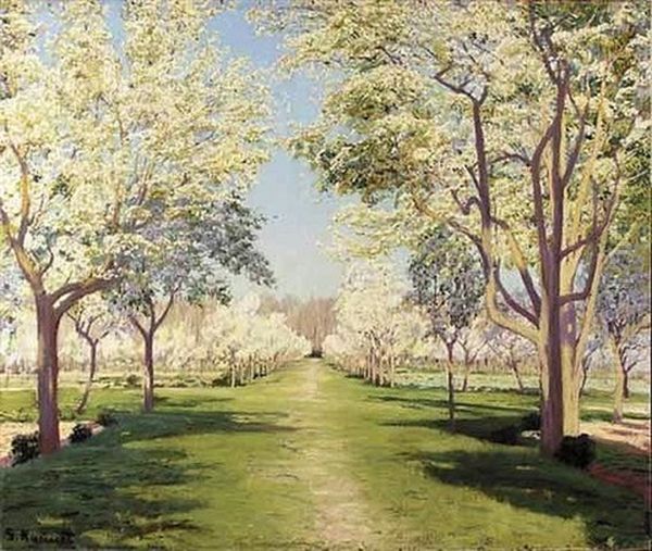 Almendros En Flor (almond Trees In Blossom) Oil Painting by Santiago Rusinol