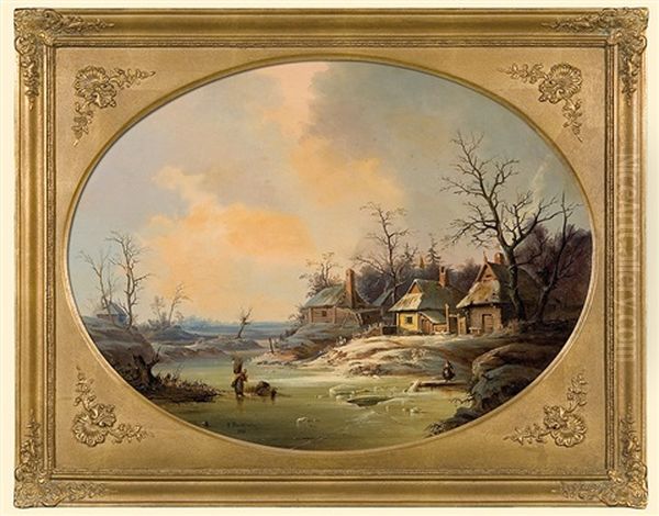 Winter Landscape Oil Painting by Franciszek Ruskiewicz