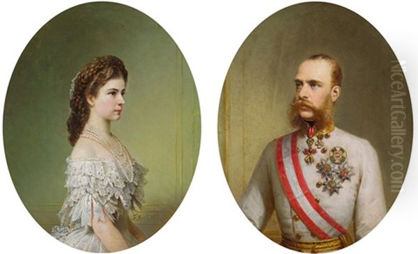 Kaiserin Elisabeth & Kaiser Franz Joseph I (2 Works) Oil Painting by Franz Russ the Elder