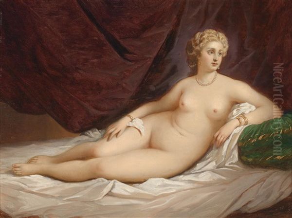 Liegender Frauenakt Oil Painting by Franz Russ the Younger