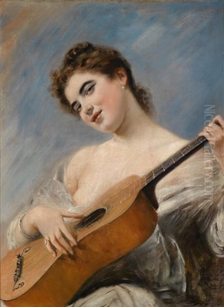 Die Gitarrenspielerin Oil Painting by Franz Russ the Younger