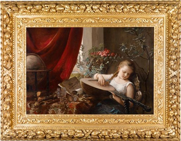 Die Kleine Lautenspielerin Oil Painting by Franz Russ the Younger