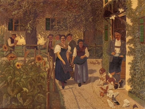 Die Hubsche Bauerntochter Im Sommergarten Oil Painting by Franz Russ the Younger