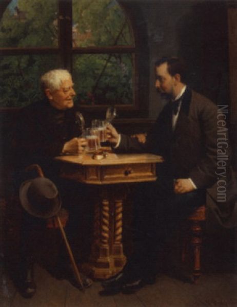 A Toast Oil Painting by Franz Russ the Younger