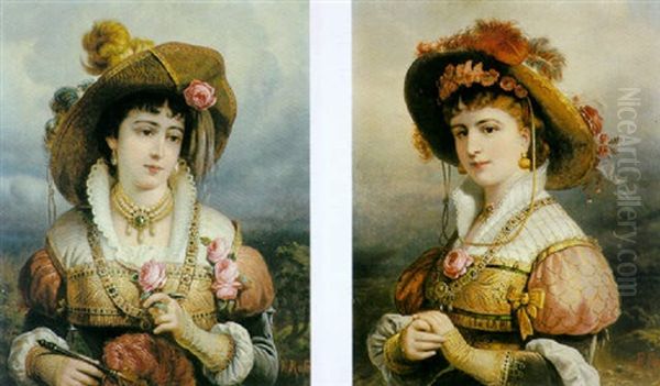 Jeune Fille Au Corsage Des Roses Oil Painting by Franz Russ the Younger