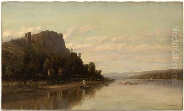 River View, Likely The Palisades On The Hudson River Oil Painting by Charles Russ