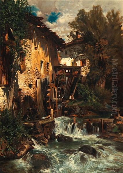 Mill In The Wood Oil Painting by Robert Russ