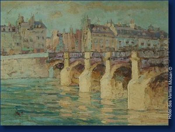 Le Pont Neuf A Paris Oil Painting by Camille Bottin