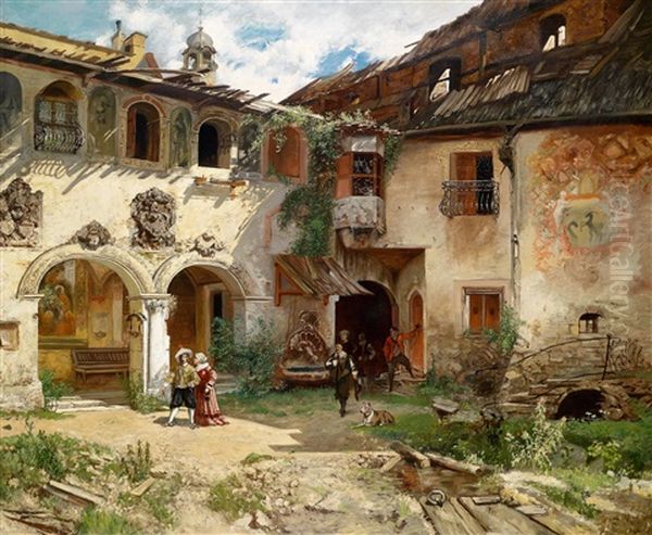 Hof Der Furstenburg Bei Burgeis (after Theodor V. Hormann) Oil Painting by Robert Russ