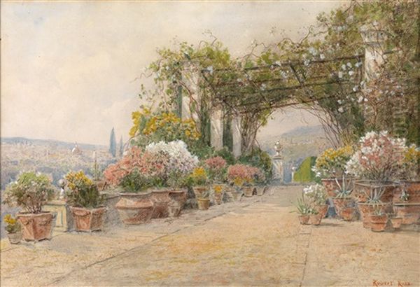 Bluhende Veranda Mit Blick Auf Florenz Oil Painting by Robert Russ