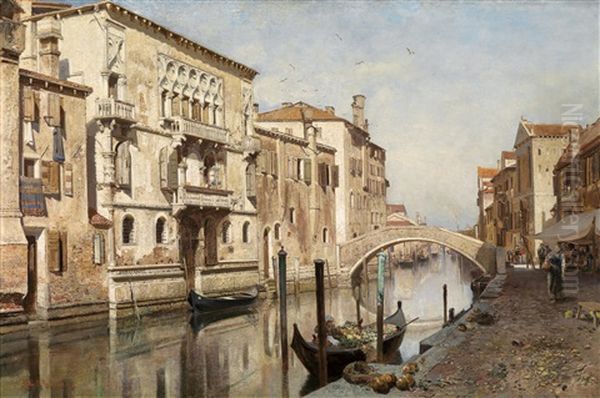 Blick Auf Den Palazzo Del Cammello In Venedig Oil Painting by Robert Russ