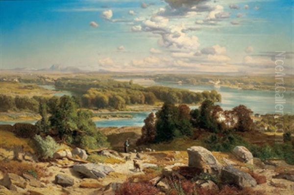 Blick Von Norden Uber Die Donau, Im Hintergrund Traunstein Und Groser Priel Oil Painting by Robert Russ