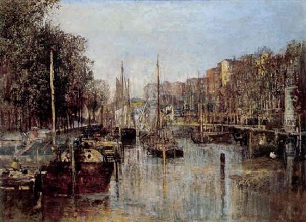 Gracht In Amsterdam Oil Painting by Robert Russ