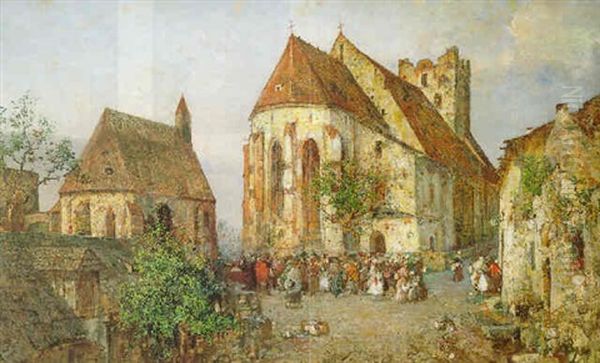 Nach Dem Kirchgang In St. Michael In Der Wachau Oil Painting by Robert Russ