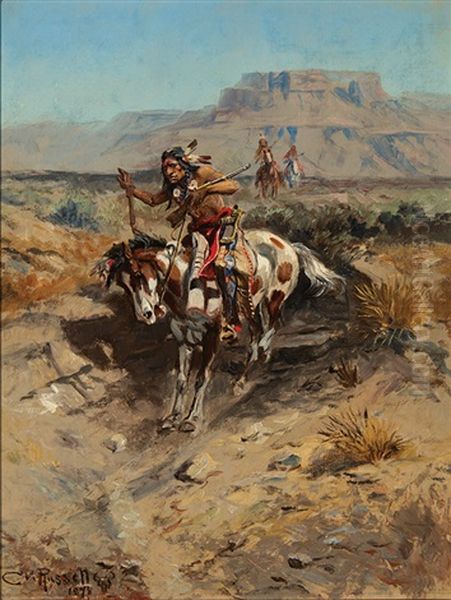 Indian On Horseback Oil Painting by Charles Russell