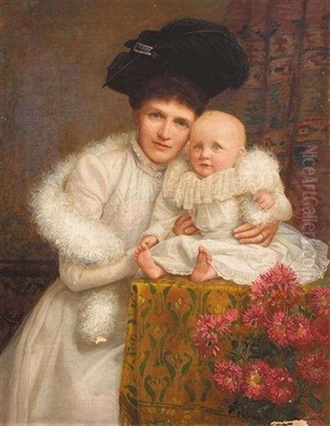 Portrait Of Mrs Jane O'connor And Her Son John Martin O'connor Oil Painting by Charles Russell