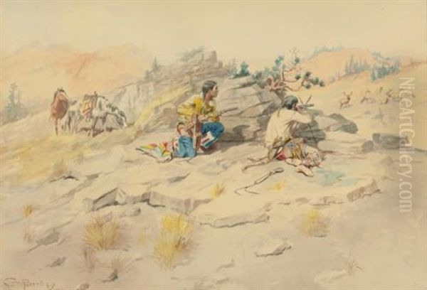 Indians Stalking Elk Oil Painting by Charles Marion Russell