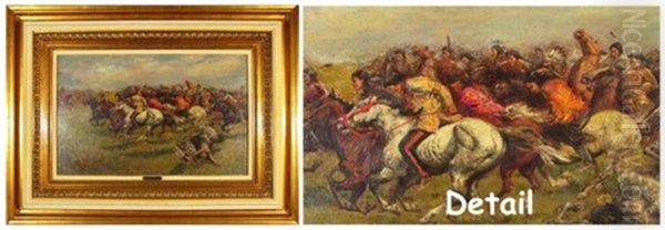 Warriors On Horseback Oil Painting by Charles Marion Russell