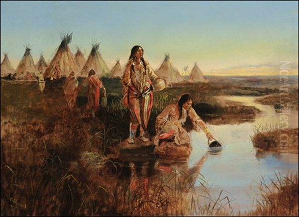 Water For Camp Oil Painting by Charles Marion Russell