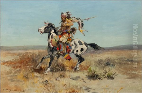 Dakota Chief Oil Painting by Charles Marion Russell