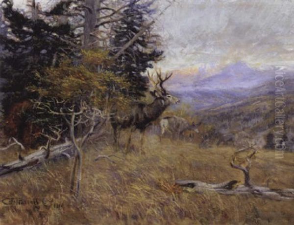 Buck Deer Oil Painting by Charles Marion Russell