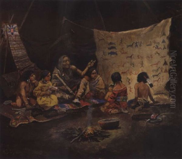 The Kindergarten Or The Storyteller Oil Painting by Charles Marion Russell