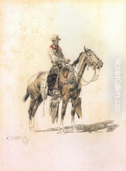 The Texas Cowboy Oil Painting by Charles Marion Russell