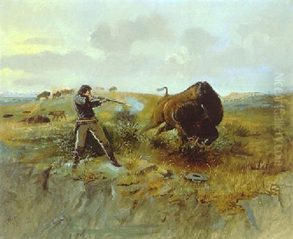 Shooting The Buffalo Oil Painting by Charles Marion Russell