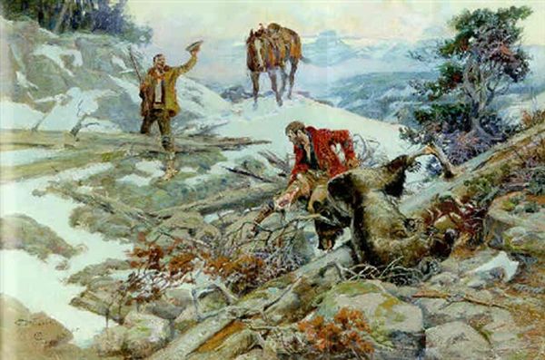 The Price Of His Hide Oil Painting by Charles Marion Russell